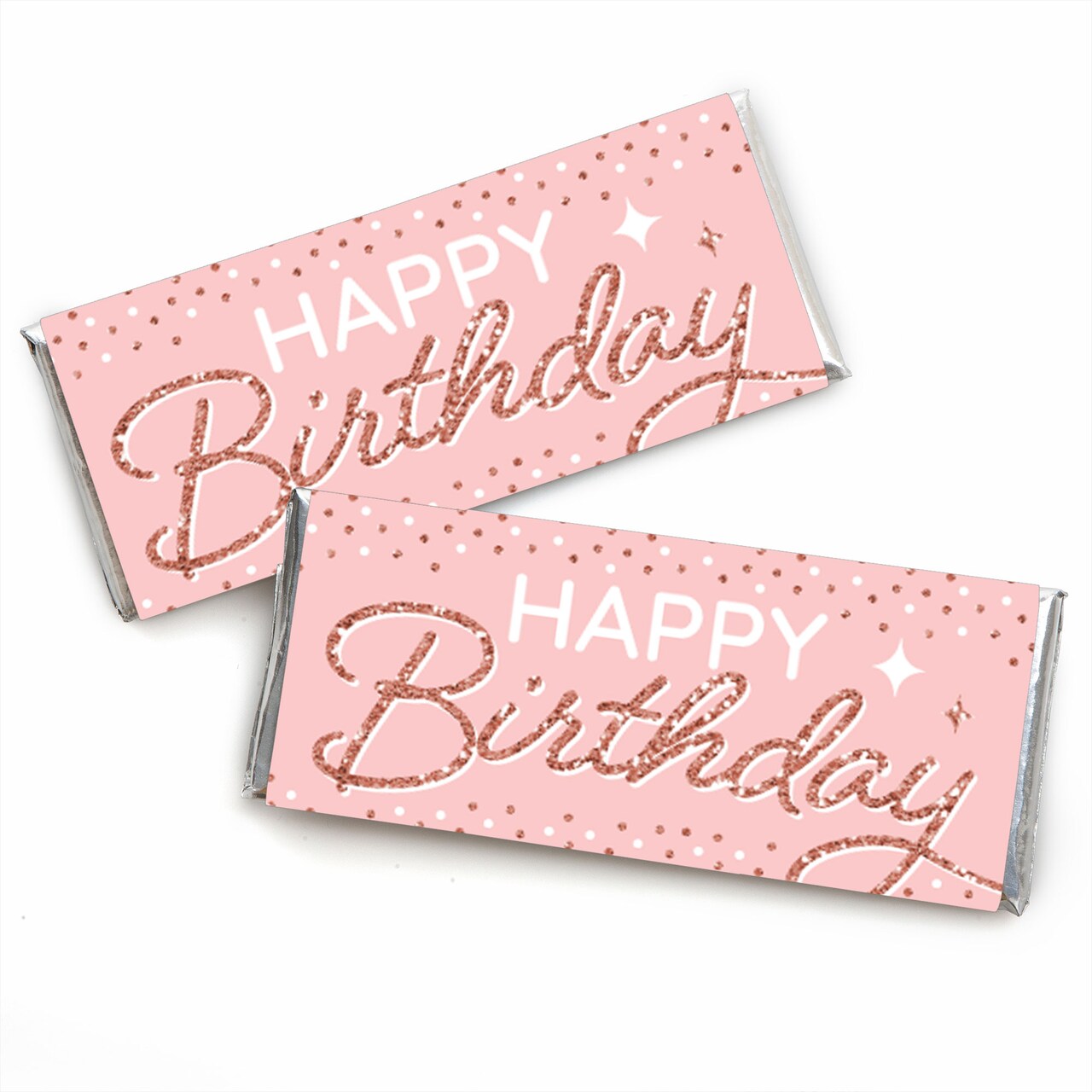 Big Dot of Happiness Pink Rose Gold Birthday - Candy Bar Wrapper Happy Birthday Party Favors - Set of 24